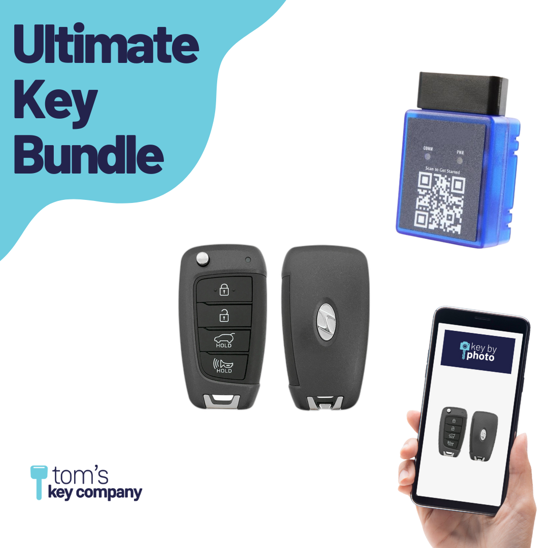 Ultimate Remote Key Bundle with Programming Tool, Refurbished 4-Button Remote Key and Key By Photo for Select Hyundai Vehicles (HYU-4B-HATCH-OKA-FLP-REFURB-UKB)