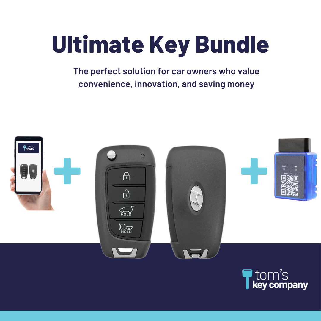 Ultimate Remote Key Bundle with Programming Tool, Refurbished 4-Button Remote Key and Key By Photo for Select Hyundai Vehicles (HYU-4B-HATCH-OKA-FLP-REFURB-UKB)