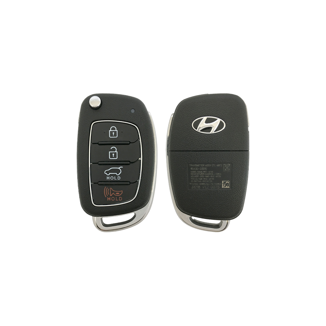 Brand New Aftermarket 4-Button Remote Key with Lock, Unlock, Hatch Hold, Panic for Select Hyundai Vehicles (HYUFLP-4B-HR-286-REF-K)