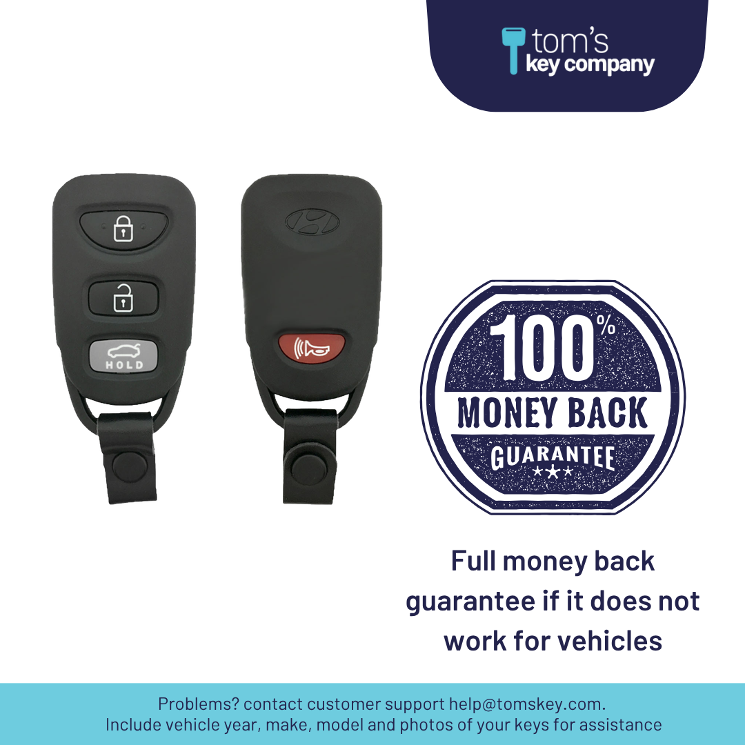 Brand New Aftermarket 4-Button Remote Fob with Lock, Unlock, Trunk Hold, Panic for Select Hyundai Vehicles (HYUFOB-4B-TR-239-REF-K)