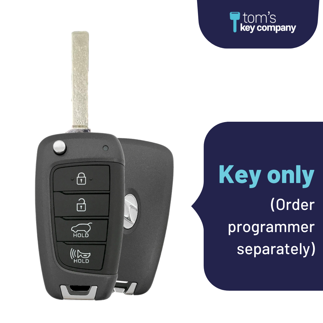 Like New Refurbished OEM 4 Button Flip Key with Hatch Release for Hyundai Elantra 2017-2020 Vehicles (HYUNFK-4B-H-450T-REFURB)