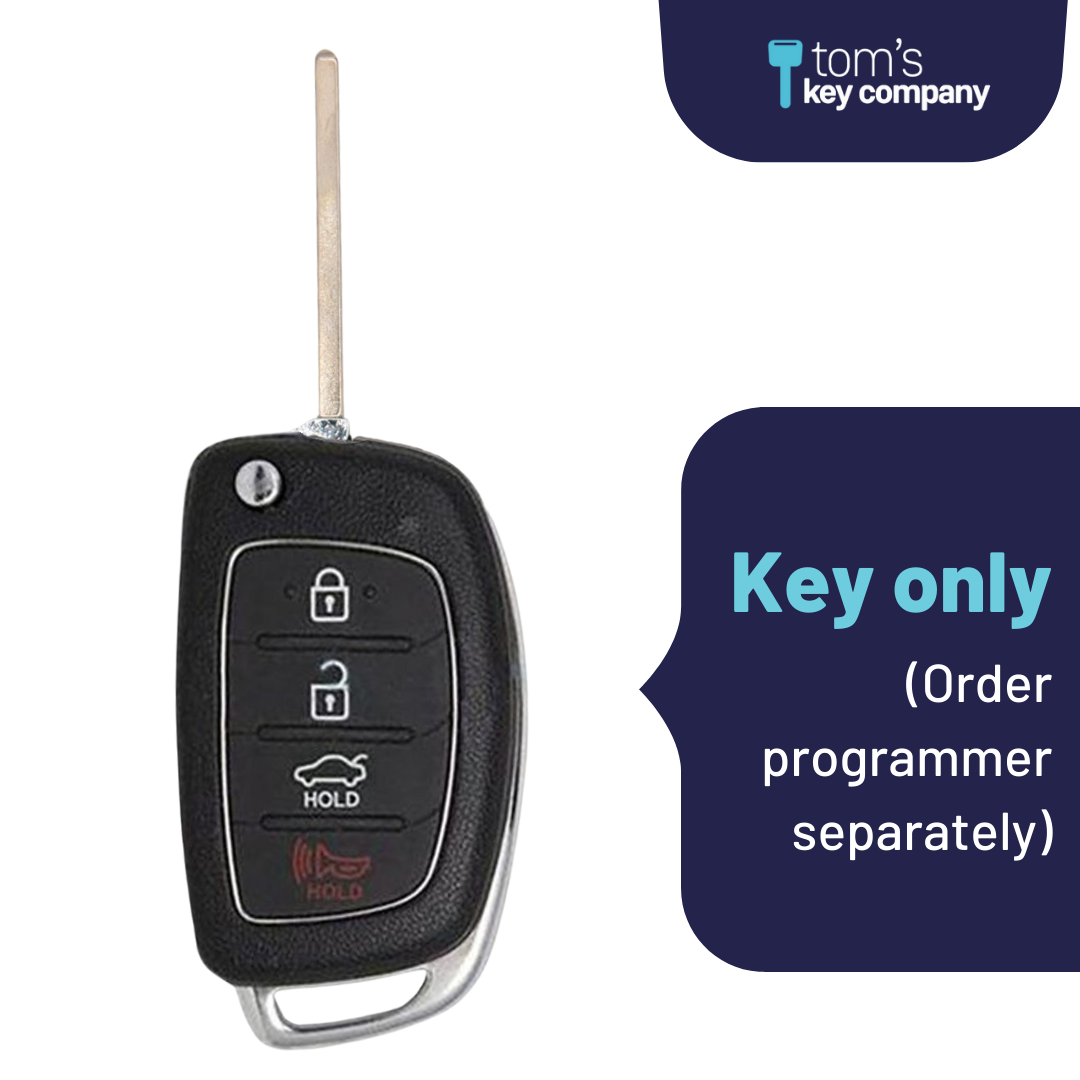 Like New Refurbished OEM 4 Button Flip Key with Trunk Release for Hyundai Sonata 2014-2017 Vehicles (HYUNFK-4B-TRUNK-4F16-REFURB)