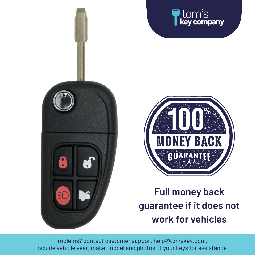 Brand New Uncut Flip "Tibbe" Key 4 Button Remote with Trunk Release for Select Jaguar Vehicles