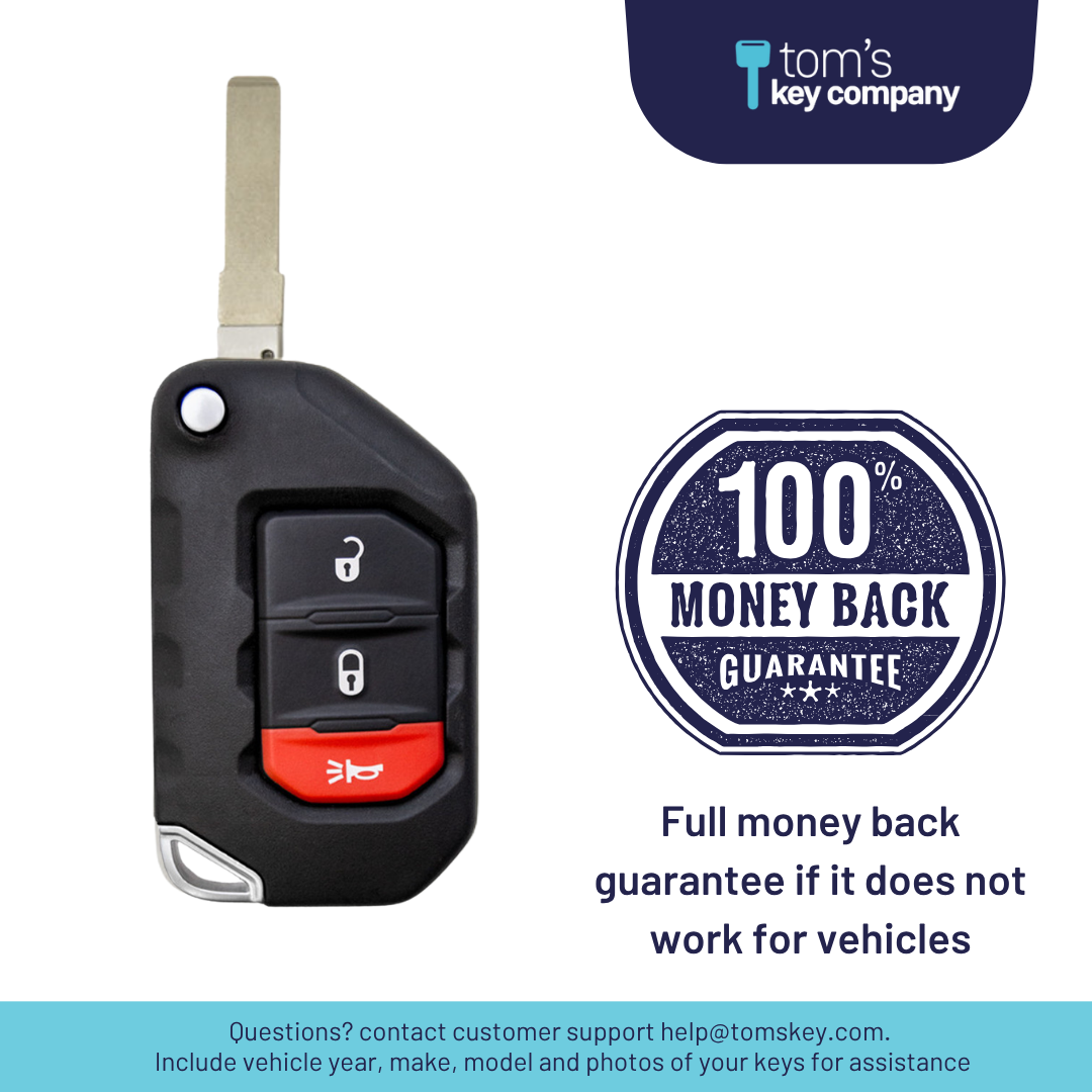 Brand New Aftermarket 3 Button Proximity Flip Key for Select Jeep Vehicles - PBC (JEEPFK-3B-PROX)