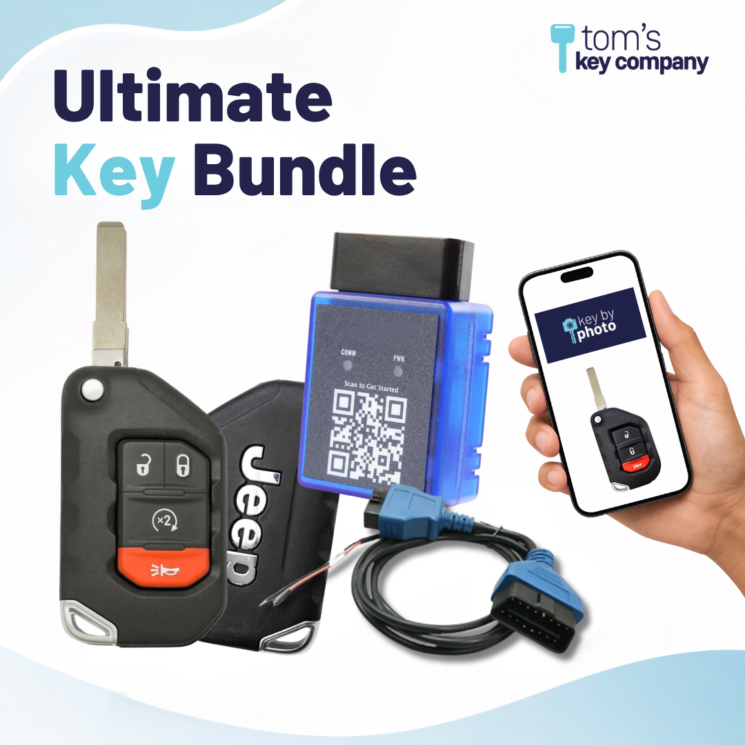 Ultimate DIY Car Key Replacement Kit for Jeep Gladiator (2020-2025) & Jeep Wrangler (2018-2025) – 4 Button with Remote Start Like New Refurbished OEM Smart Key w/ PairMyKey, Bypass Cable & Key by Photo (JEEPFK-4B-RS-REFURB-PROX-BC-KBP-UKB)