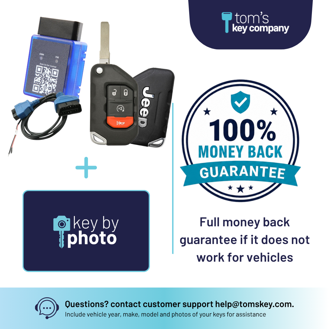 Ultimate DIY Car Key Replacement Kit for Jeep Gladiator (2020-2025) & Jeep Wrangler (2018-2025) – 4 Button with Remote Start Like New Refurbished OEM Smart Key w/ PairMyKey, Bypass Cable & Key by Photo (JEEPFK-4B-RS-REFURB-PROX-BC-KBP-UKB)