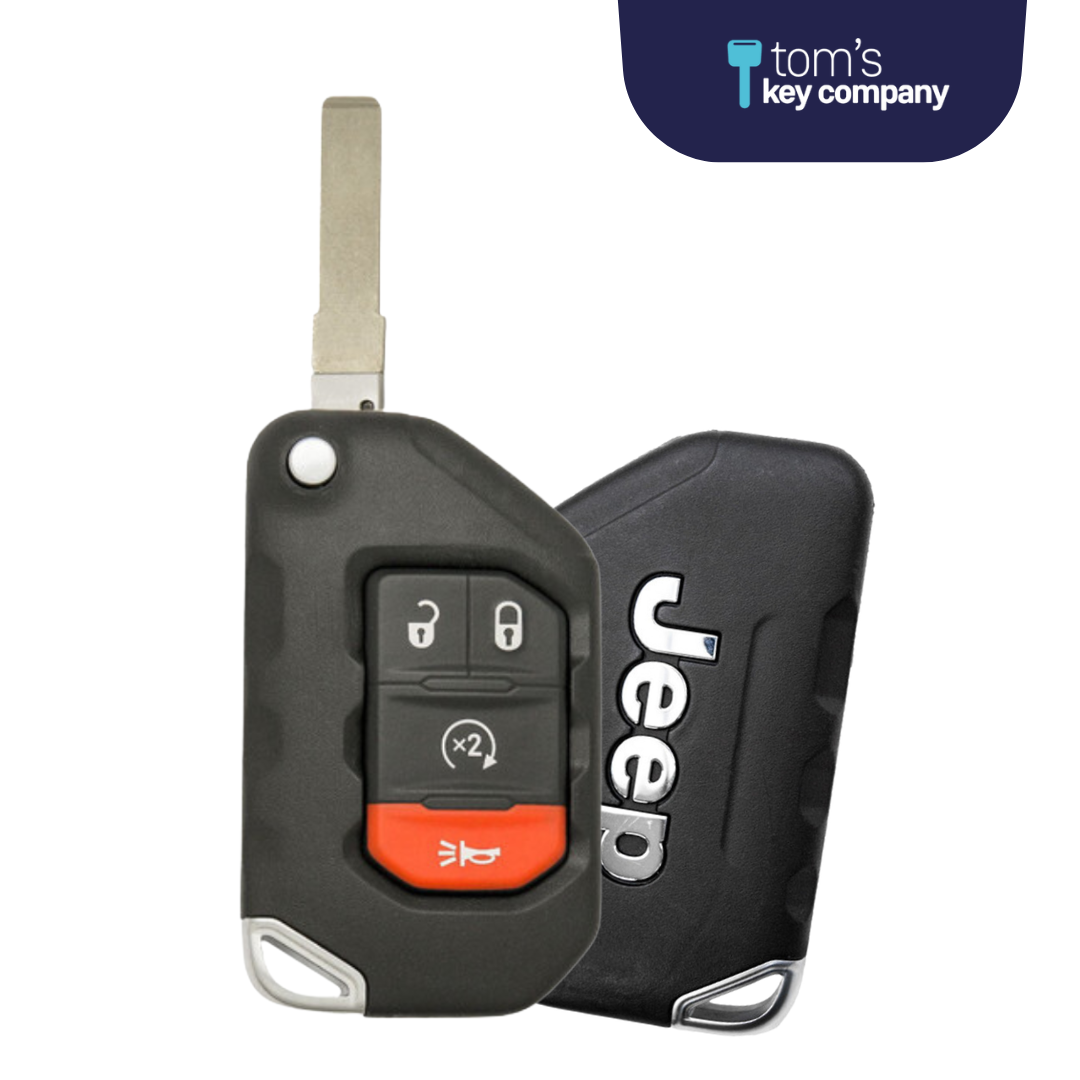 Like New Refurbished OEM 4 Button Proximity Flip Key with Remote Start for Select Jeep Vehicles - PBC (JEEPFK-4B-RS-REFURB-PROX)