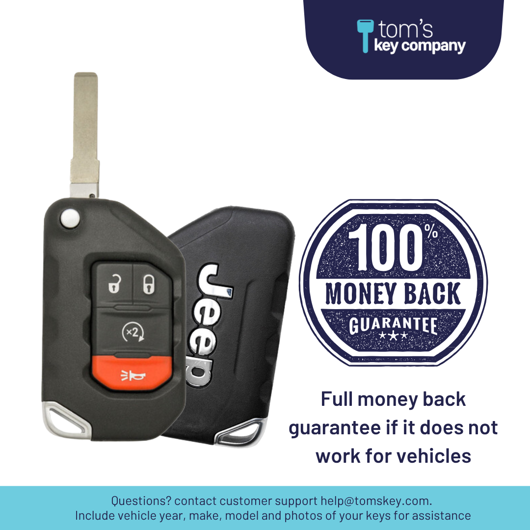 Like New Refurbished OEM 4 Button Proximity Flip Key with Remote Start for Select Jeep Vehicles - PBC (JEEPFK-4B-RS-REFURB-PROX)