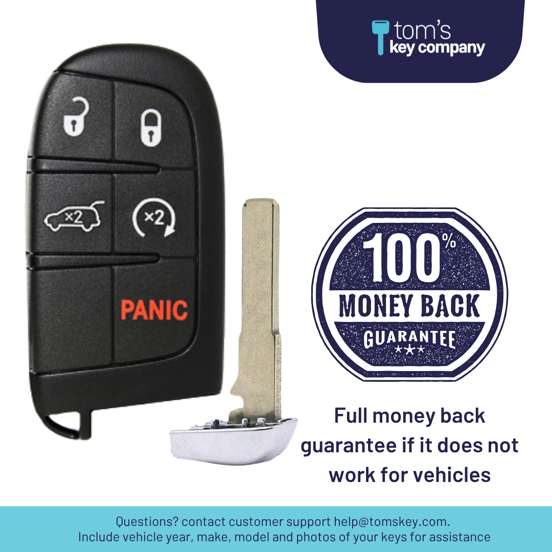 Brand New Aftermarket Smart Key 5-Button with Hatch Release & Remote Start for Select Jeep Vehicles - PBC (JEEPSK-5B-HRRS-COMPASS-TMB)