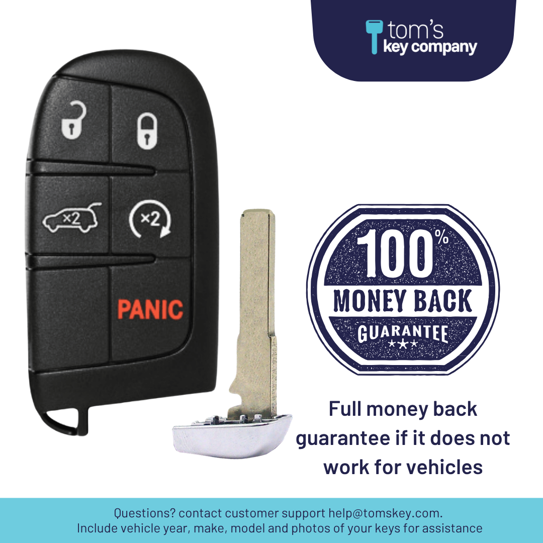 Like New Refurbished OEM 5 Button Smart Key with Logo with Remote Start and Hatch Release for Jeep Compass Vehicles - PBC
