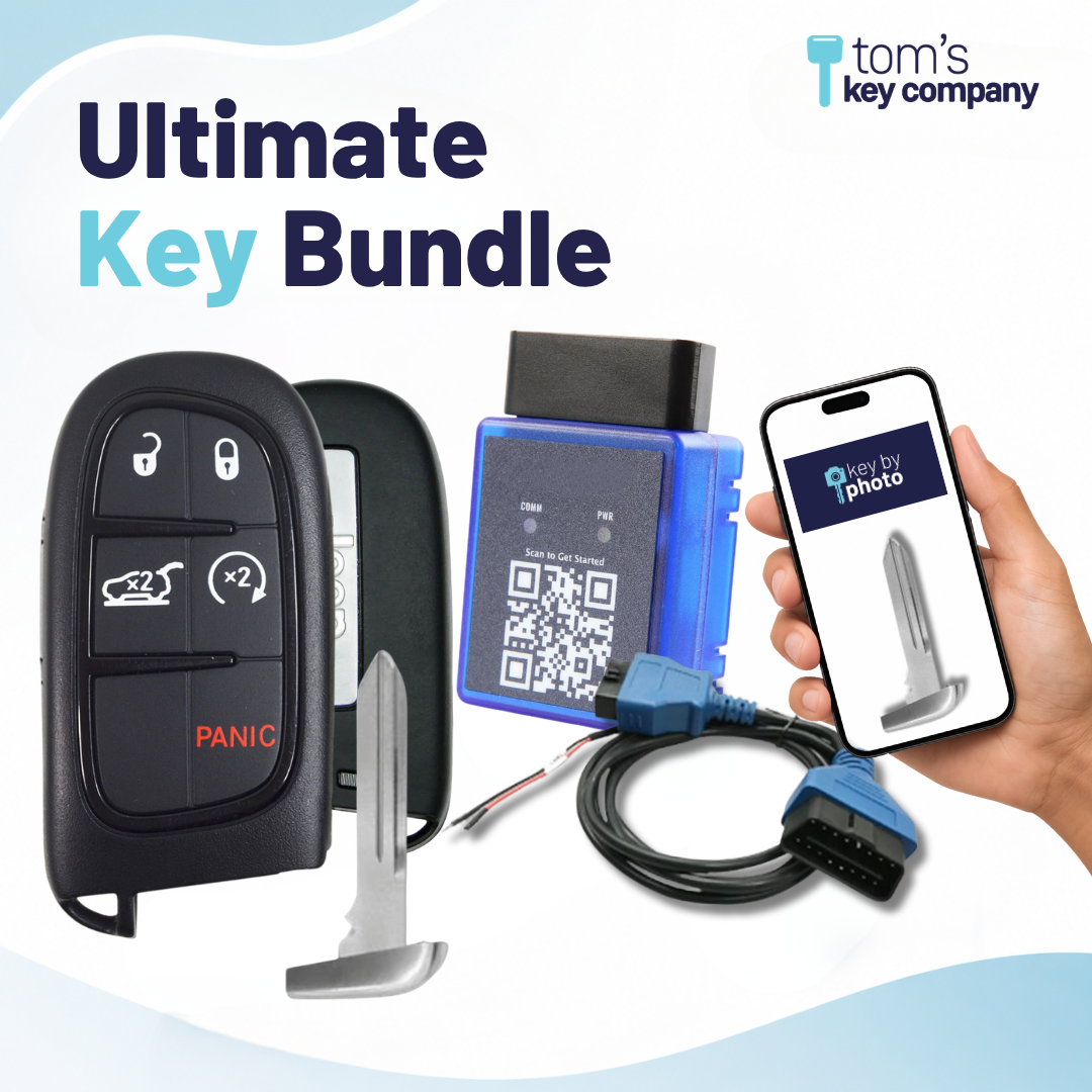 Ultimate DIY Car Key Replacement Kit for Jeep Cherokee (2019-2023) – 5 Button Like New Refurbished OEM Smart Key w/ Remote Start and Hatch Release w/ PairMyKey, Bypass Cable & Key by Photo
