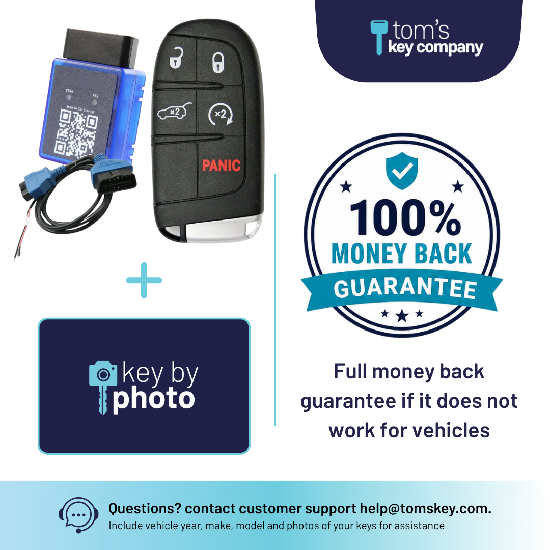 Ultimate DIY Car Key Replacement Kit for Jeep Grand Cherokee (2018-2021)  – 5 Button OEM Smart Key w/ Remote Start and Hatch Release w/ PairMyKey, Bypass Cable & Key by Photo