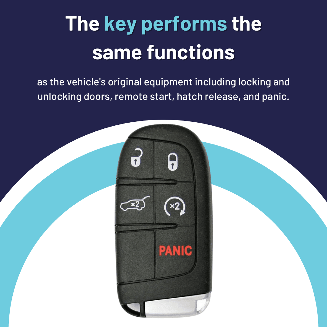 Like New Refurbished OEM 5 Button Smart Key with Logo with Remote Start and Hatch Release for Jeep Grand Cherokee Vehicles (JEEPSK-REFURB-5B-RS-HR-M3N-TMB)