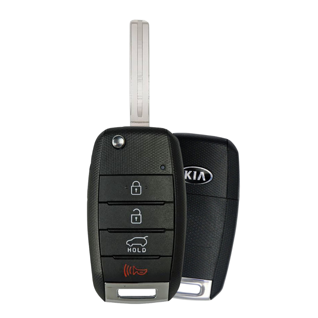 Like New Refurbished OEM 4 Button Flip Key with Hatch Release for Kia Soul Vehicles (KIA-4B-TRUNK-OKA-FLP-PSD-REFURB)