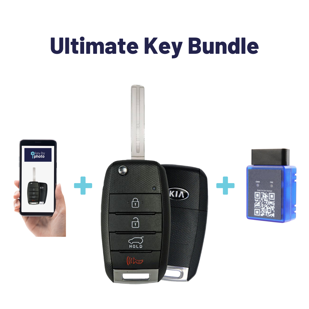 Ultimate Remote Key Bundle with Programming Tool, Refurbished 4-Button Remote Key and Key By Photo for Select Kia Vehicles (KIA-4B-TRUNK-OKA-FLP-PSD-REFURB-UKB)