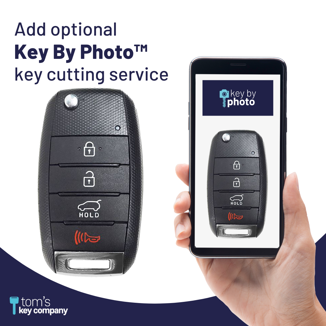 Brand New Aftermarket 4-Button Remote Key with Lock, Unlock, Hatch Hold, Panic for Select Kia Vehicles (KIAFLP-4B-HR-158-REF-K)