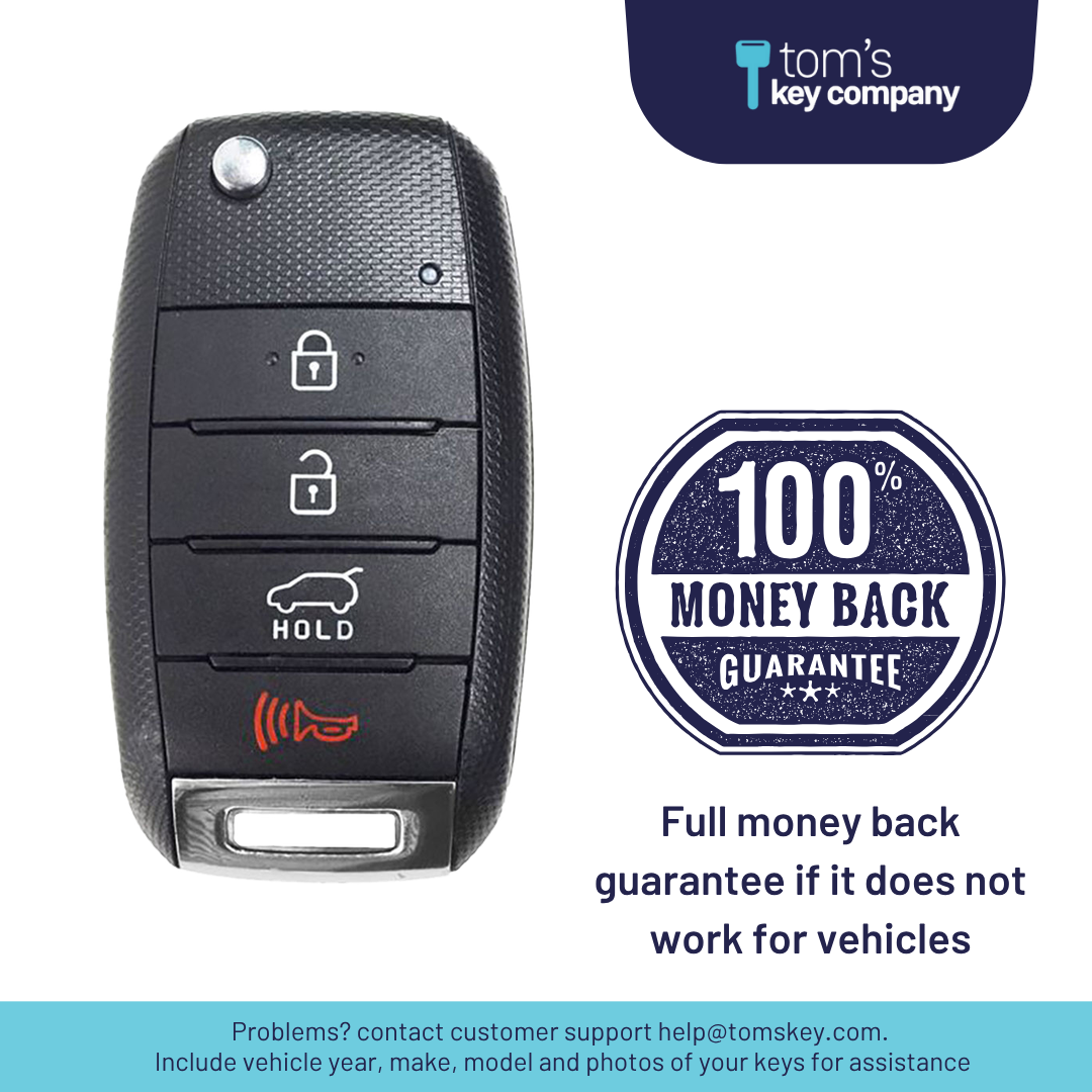Brand New Aftermarket 4-Button Remote Key with Lock, Unlock, Hatch Hold, Panic for Select Kia Vehicles (KIAFLP-4B-HR-158-REF-K)