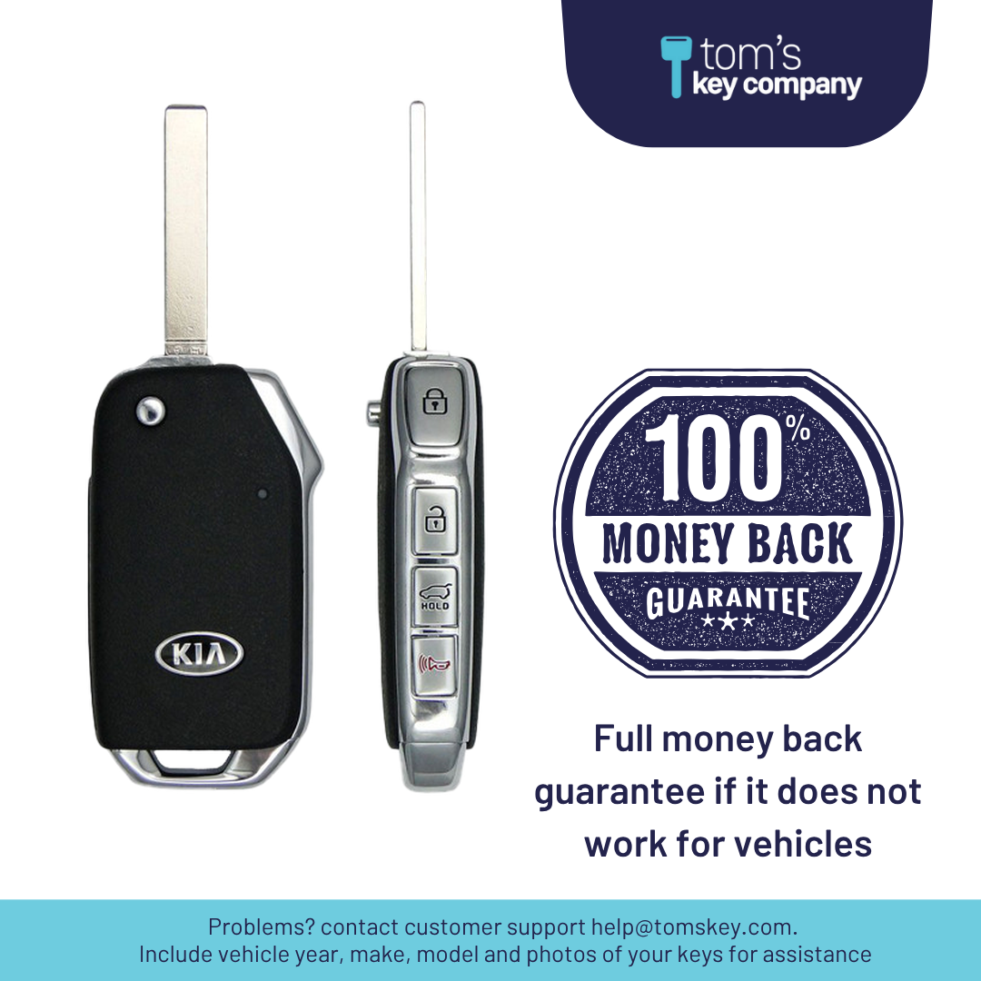 Brand New Aftermarket 4-Button Remote Key with Lock, Unlock, Hatch Hold, Panic for Select Kia Vehicles (KIAFLP-4B-HR-194-REF-K)