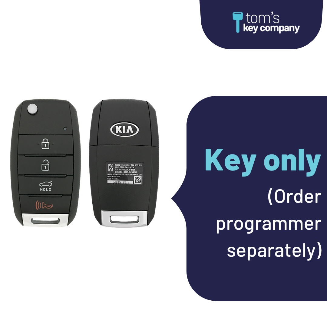 Brand New Aftermarket 4-Button Remote Key with Lock, Unlock, Trunk Hold, Panic for Select Kia Vehicles (KIAFLP-4B-TR-145-REF-K)