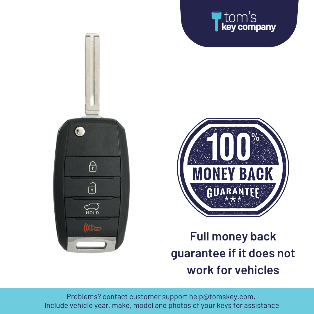 Brand New Aftermarket 4-Button Remote Key with Lock, Unlock, Trunk, Panic for Select Kia Vehicles (KIAFLP-4B-TR-157-K)