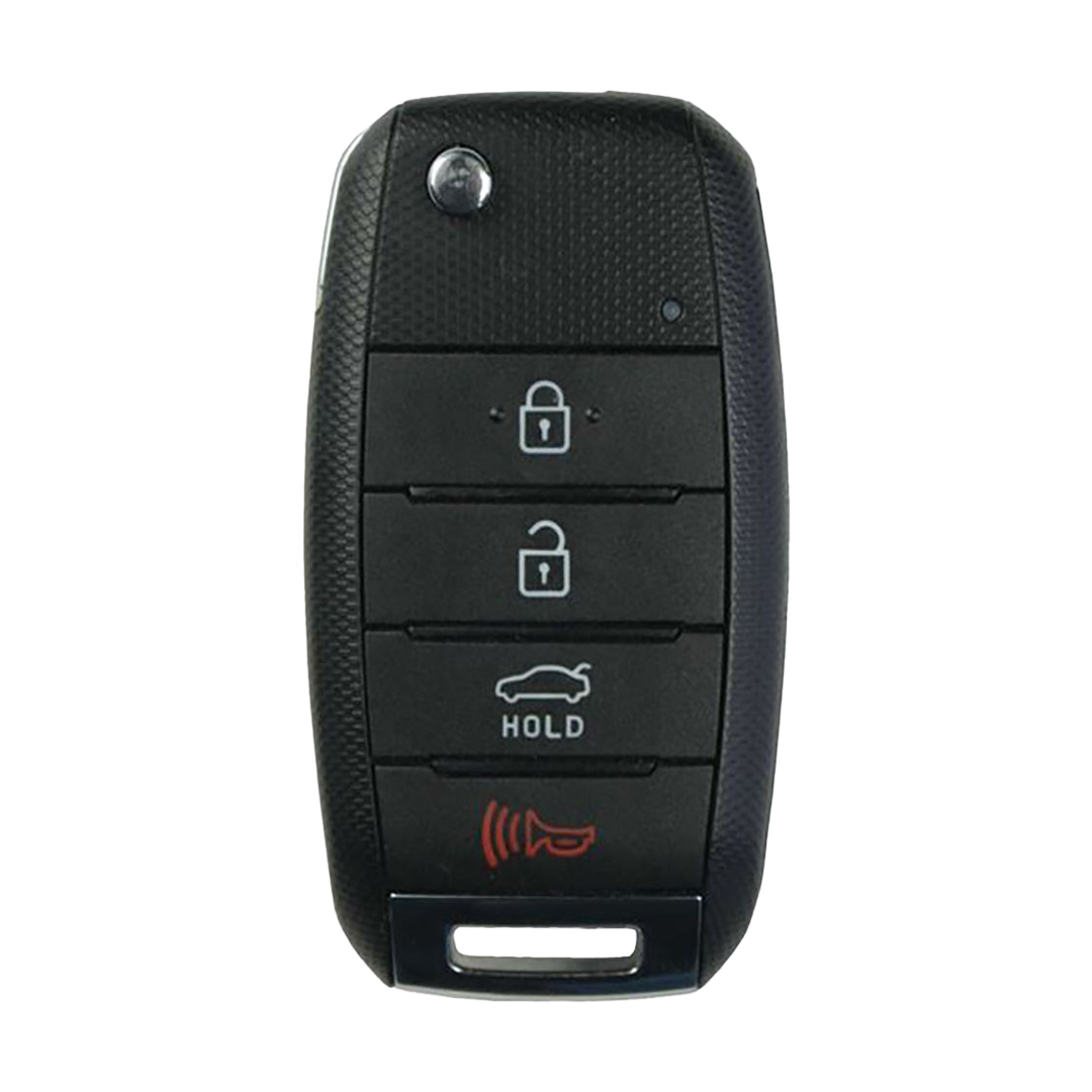 Brand New Aftermarket 4-Button Remote Key with Lock, Unlock, Trunk Hold, Panic for Select Kia Vehicles (KIAFLP-4B-TR-163-REF-K)