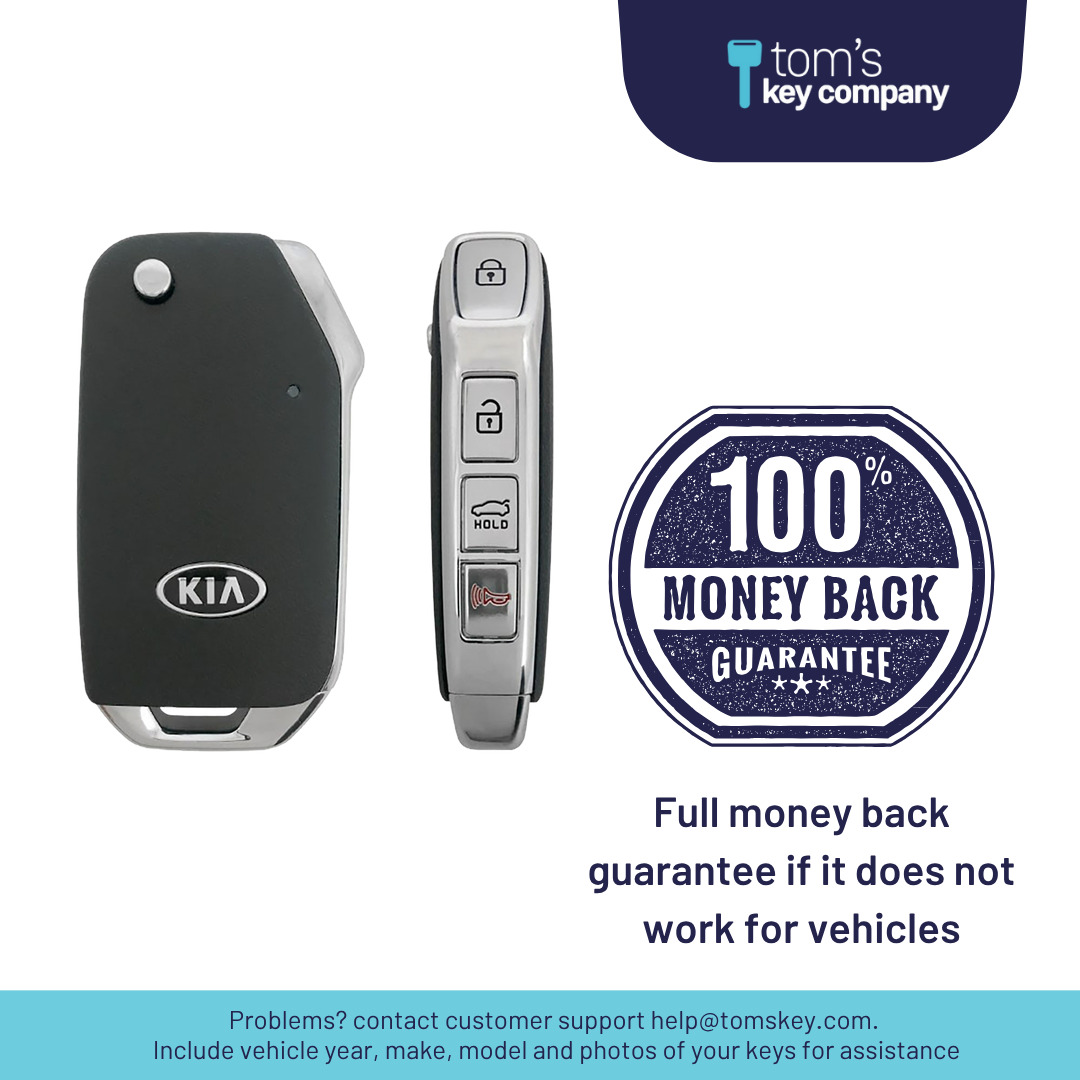 Brand New Aftermarket 4-Button Remote Key with Lock, Unlock, Trunk Hold, Panic for Select Kia Vehicles (KIAFLP-4B-TR-189-REF-K)