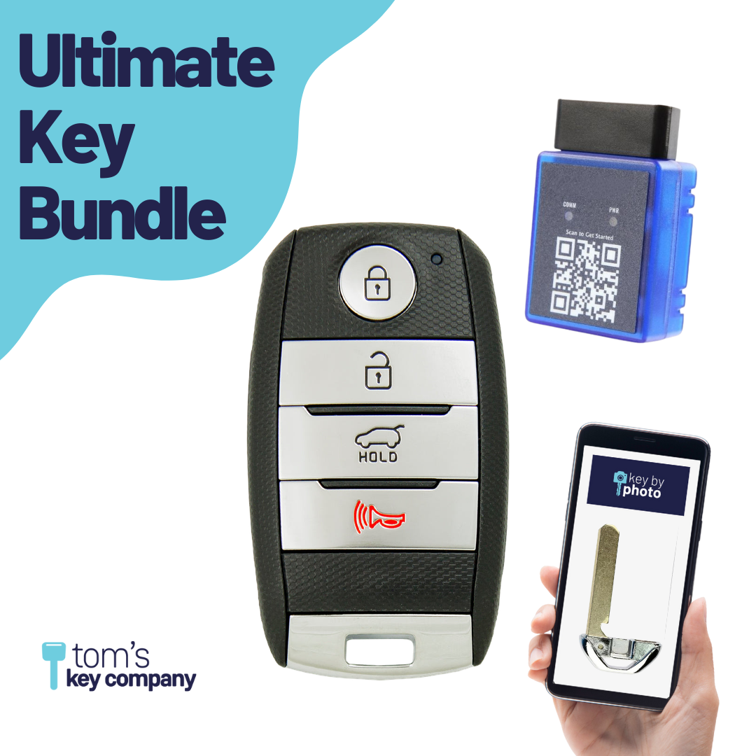 Ultimate Smart Key Bundle with Programming Tool, Refurbished 4-Button Smart Key Fob and Key By Photo for Select Kia Vehicles (KIASK-4B-200-K-UKB)
