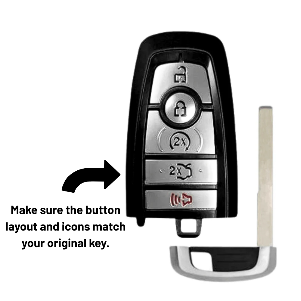 Ford Edge, Escape, Explorer, Expedition & F-150 5 Button Smart Key with Remote Start and Trunk Release (FORSK-5B-FOB-HITAG)