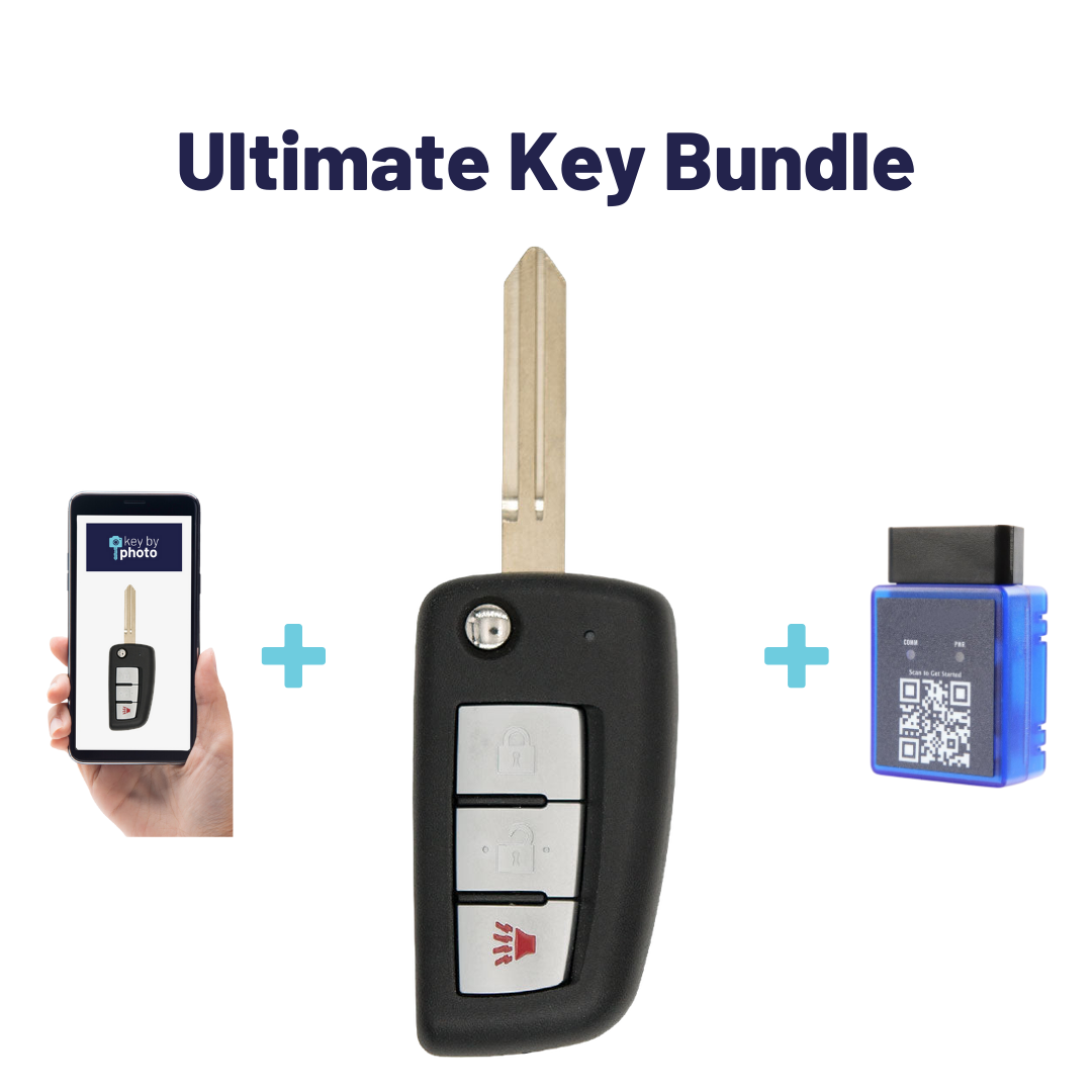 Ultimate Remote Key Bundle with Programming Tool, Aftermarket 3-Button Remote Key and Key By Photo for Select Nissan Vehicles (NISCK-3B-332-K-UKB)