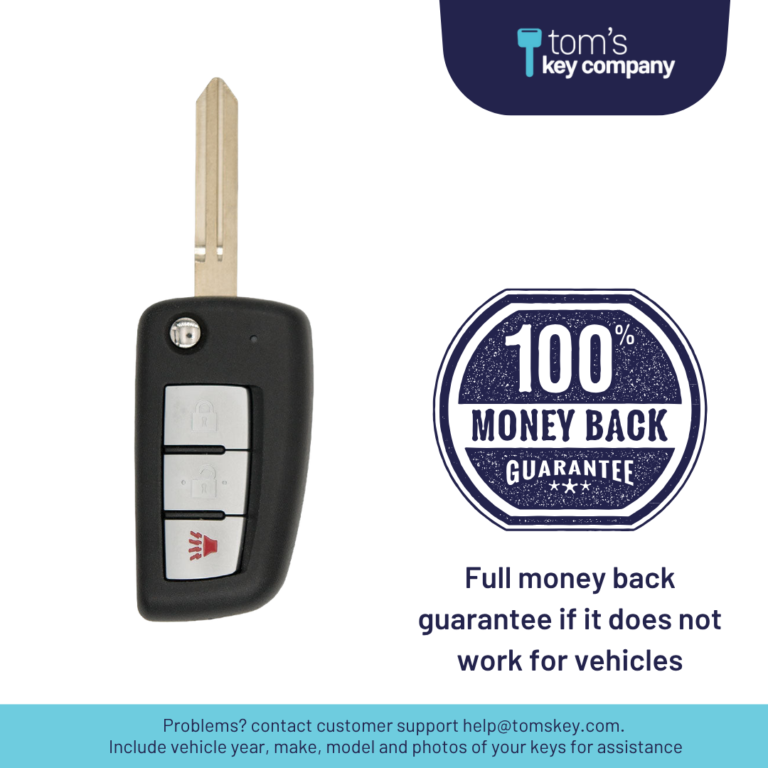 Brand New Aftermarket 3-Button Remote Key with Lock, Unlock, Panic for Select Nissan Vehicles (NISCK-3B-332-K)