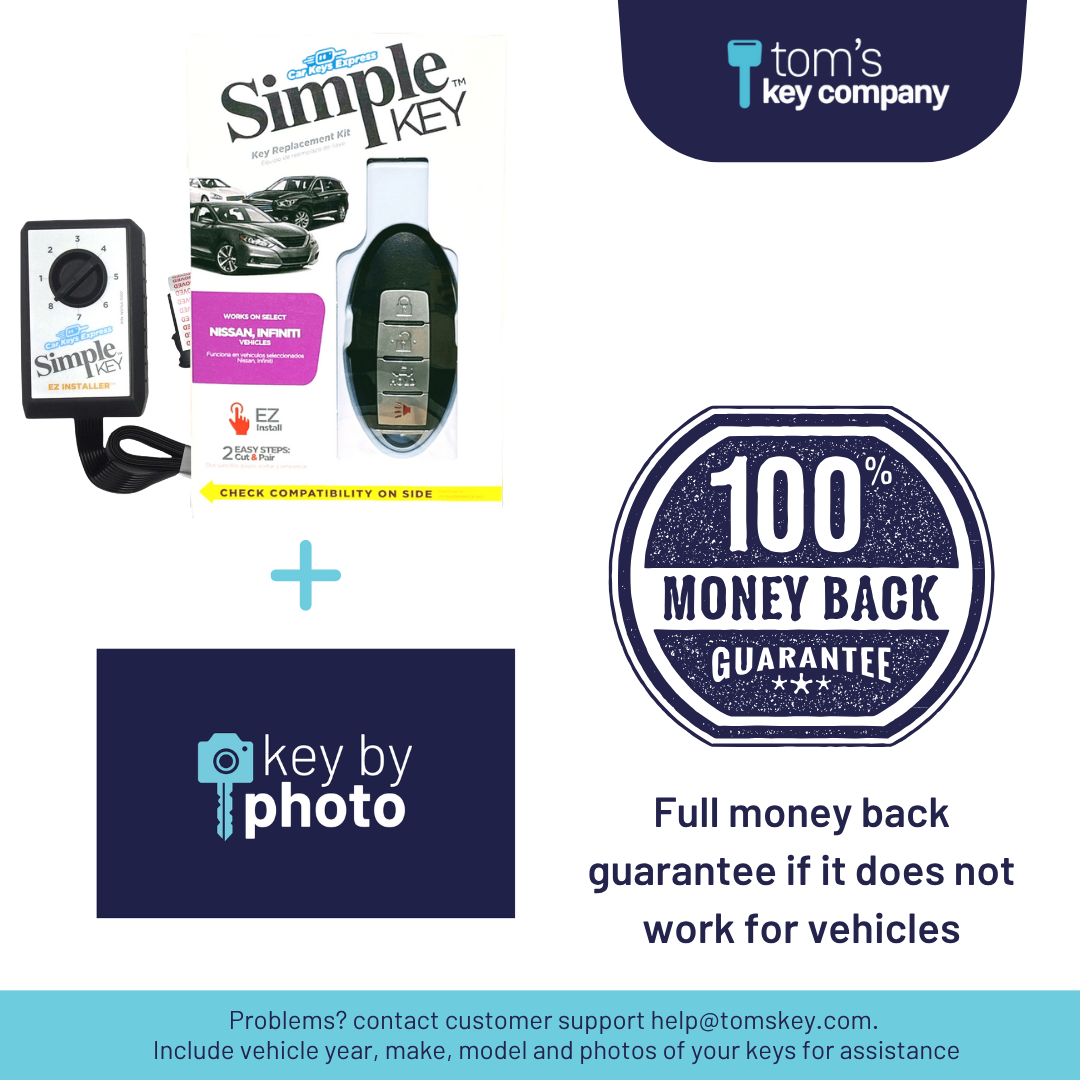 Ultimate Key Bundle DIY Car Key Replacement Kit with SimpleKey™ Programmer & Key By Photo™ Service | Select Nissan and INFINITI Vehicle with 4 Button Smart Key with Trunk Release Feature (NISK-E4TZ0SK-KBP-UKB)