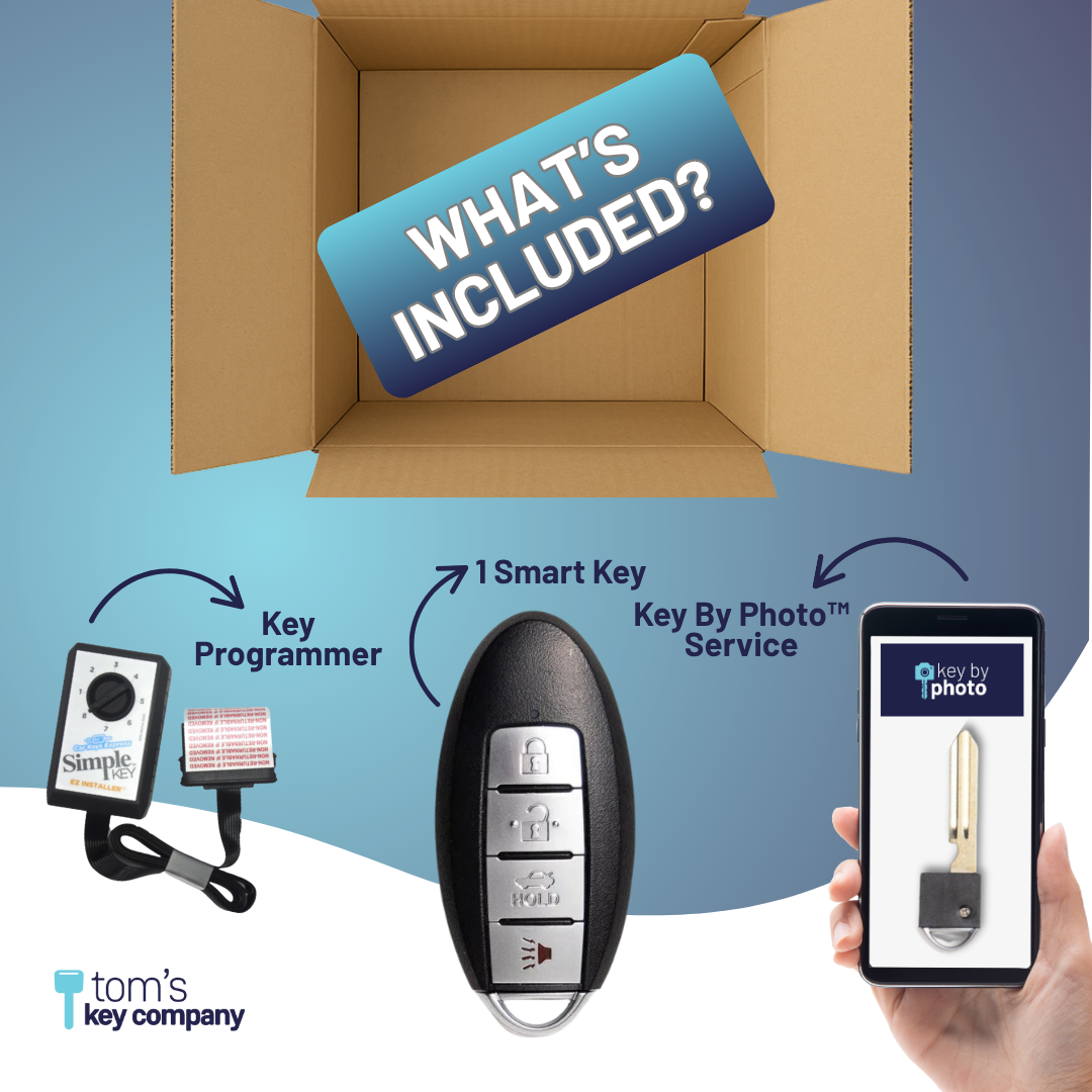 Ultimate Key Bundle DIY Car Key Replacement Kit with SimpleKey™ Programmer & Key By Photo™ Service | Select Nissan and INFINITI Vehicle with 4 Button Smart Key with Trunk Release Feature (NISK-E4TZ0SK-KBP-UKB)