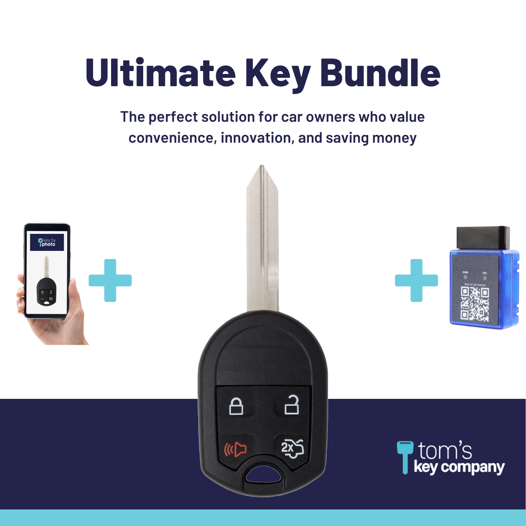 Ultimate Remote Key Bundle with Programming Tool, Aftermarket 4-Button Remote Key and Key By Photo for Select Ford and Mercury Vehicles (OUC6000022-4B-T-UKB)