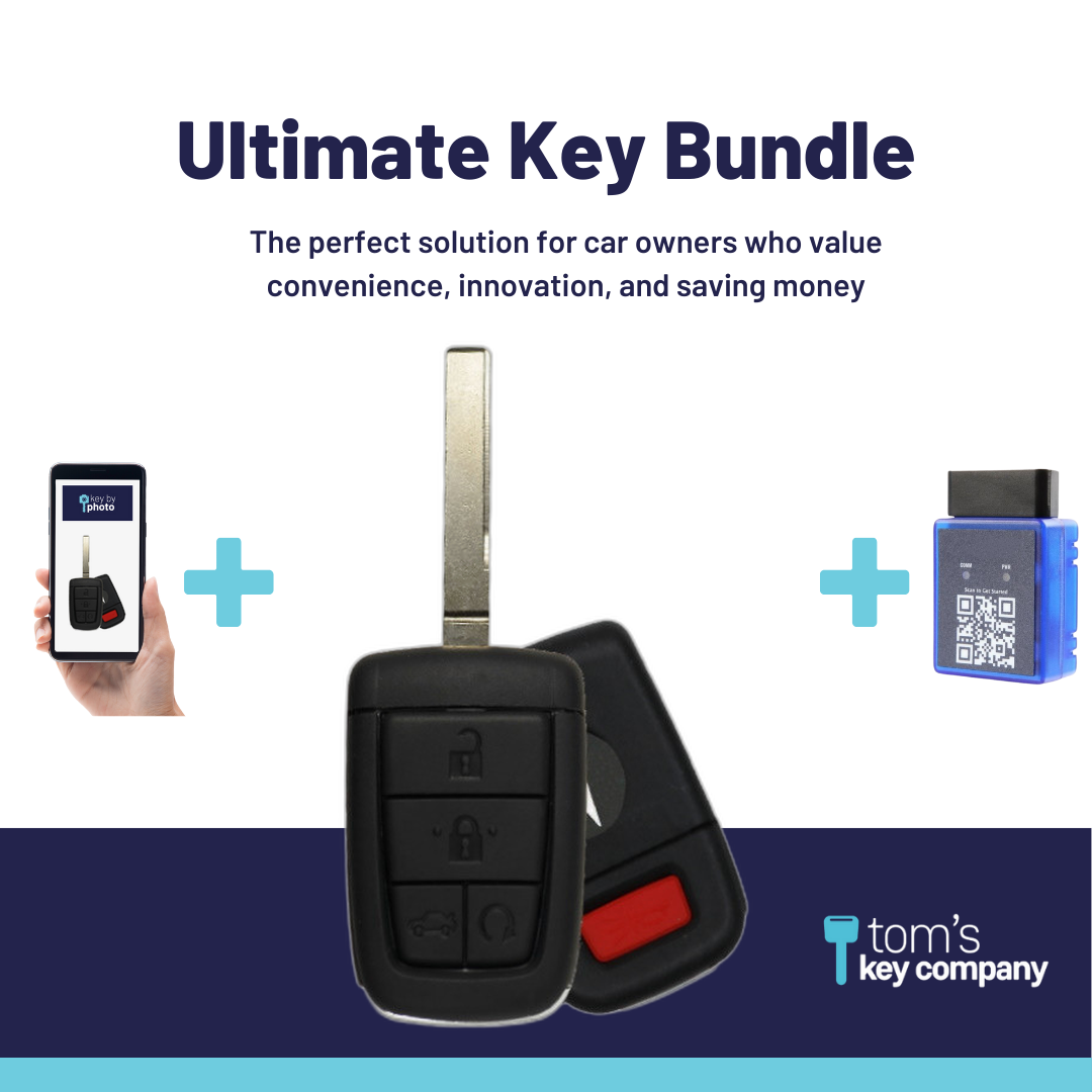 Ultimate Remote Key Bundle with Programming Tool, Aftermarket 5-Button Remote Key and Key By Photo for Select Pontiac Vehicles (PONCK-5B-RSTR-822-REF-K-UKB)