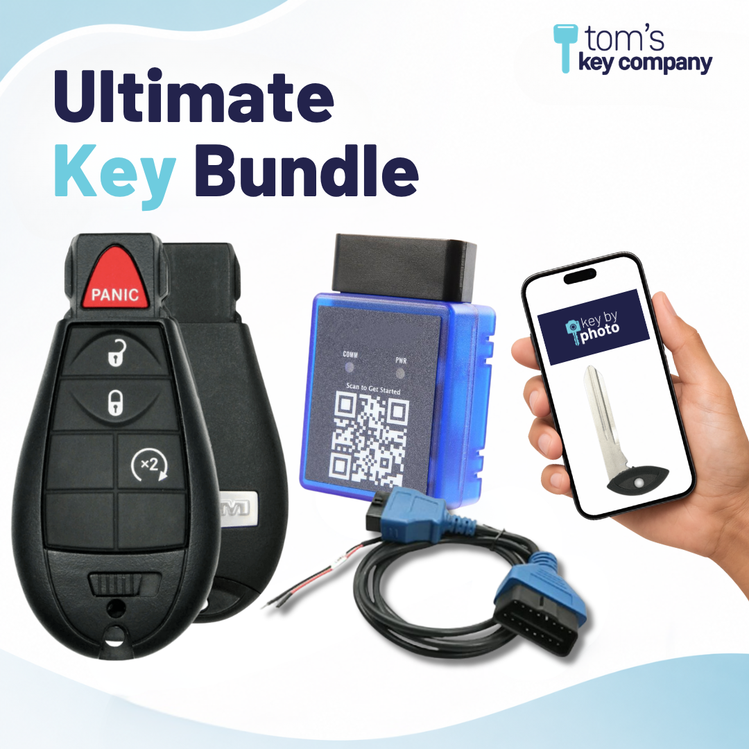 Ultimate DIY Car Key Replacement Kit for Dodge Ram, RAM 1500, 2500, 3500, Trucks (2018), & RAM Classic (2019-2024) – 4 Button OEM FOBIK w/ PairMyKey, Bypass Cable & Key by Photo RAM-OEM-4B-TRUCKS-FOBIK-KBP-UKB)