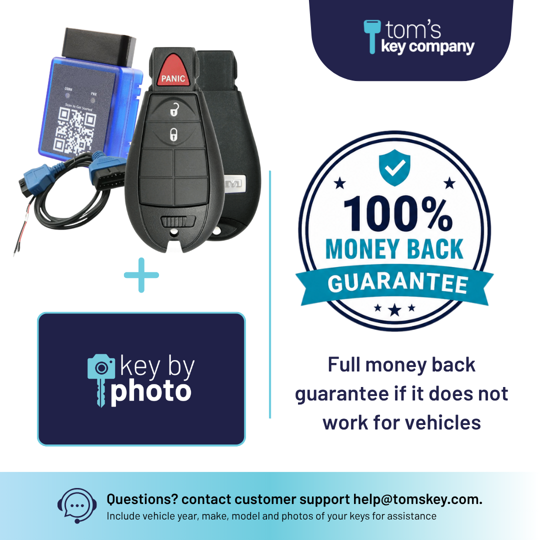 Ultimate DIY Car Key Replacement Kit for Dodge Ram, RAM 1500, 2500, 3500, Trucks (2018), & RAM Classic (2019-2024) – 3 Button OEM FOBIK w/ PairMyKey, Bypass Cable & Key by Photo (RAM-OEM-3B-TRUCKS-FOBIK-KBP-UKB)