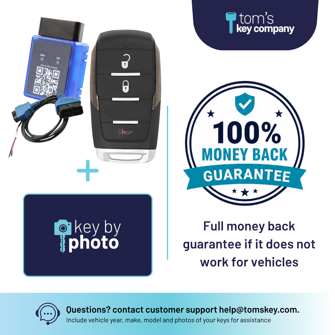 Ultimate DIY Car Key Replacement Kit for RAM 1500 (2019-2024) – 3 Button Smart Key w/ PairMyKey, Bypass Cable & Key by Photo (RAM-OHT-3B-3B-PMKA-BC-KBP-UKB)
