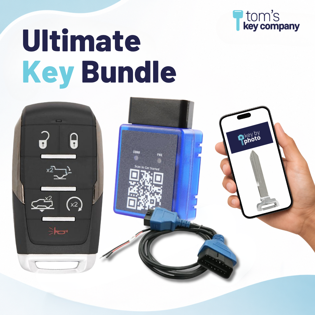 Ultimate DIY Car Key Replacement Kit for RAM 1500 (2019-2024) – Aftermarket 6-Button with Air Suspension, Tailgate, Remote Start w/ PairMyKey, Bypass Cable & Key by Photo (RAM-OHT-6B-ASRST-TMB-PMKA-BC-KBP-UKB)