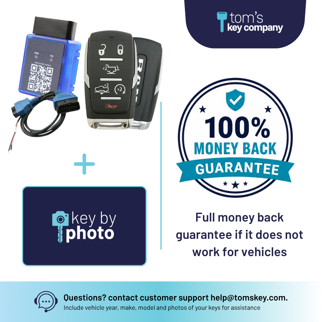 Ultimate DIY Car Key Replacement Kit for RAM 1500 (2019-2024) – 6 Button Like New Refurbished OEM Smart Key with Air Suspension, Tailgate, Remote Startw/ PairMyKey, Bypass Cable & Key by Photo (RAM-OHT-6B-ASRST-TMB-REFURB-PMKA-BC-KBP-UKB)