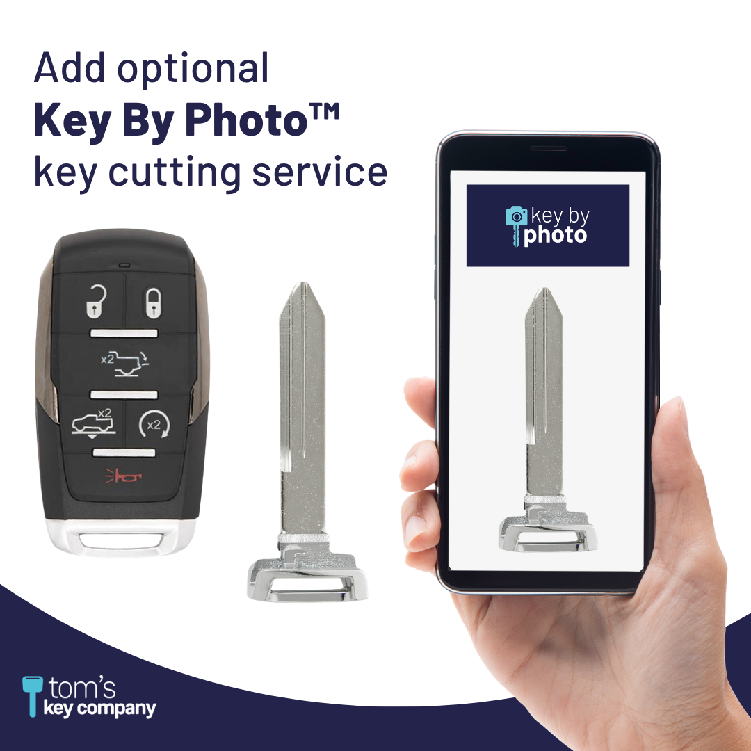 Brand New Aftermarket Smart Key 6-Button with Air Suspension, Tailgate, Remote Start for Select RAM Vehicles (RAM-OHT-6B-ASRST-TMB)