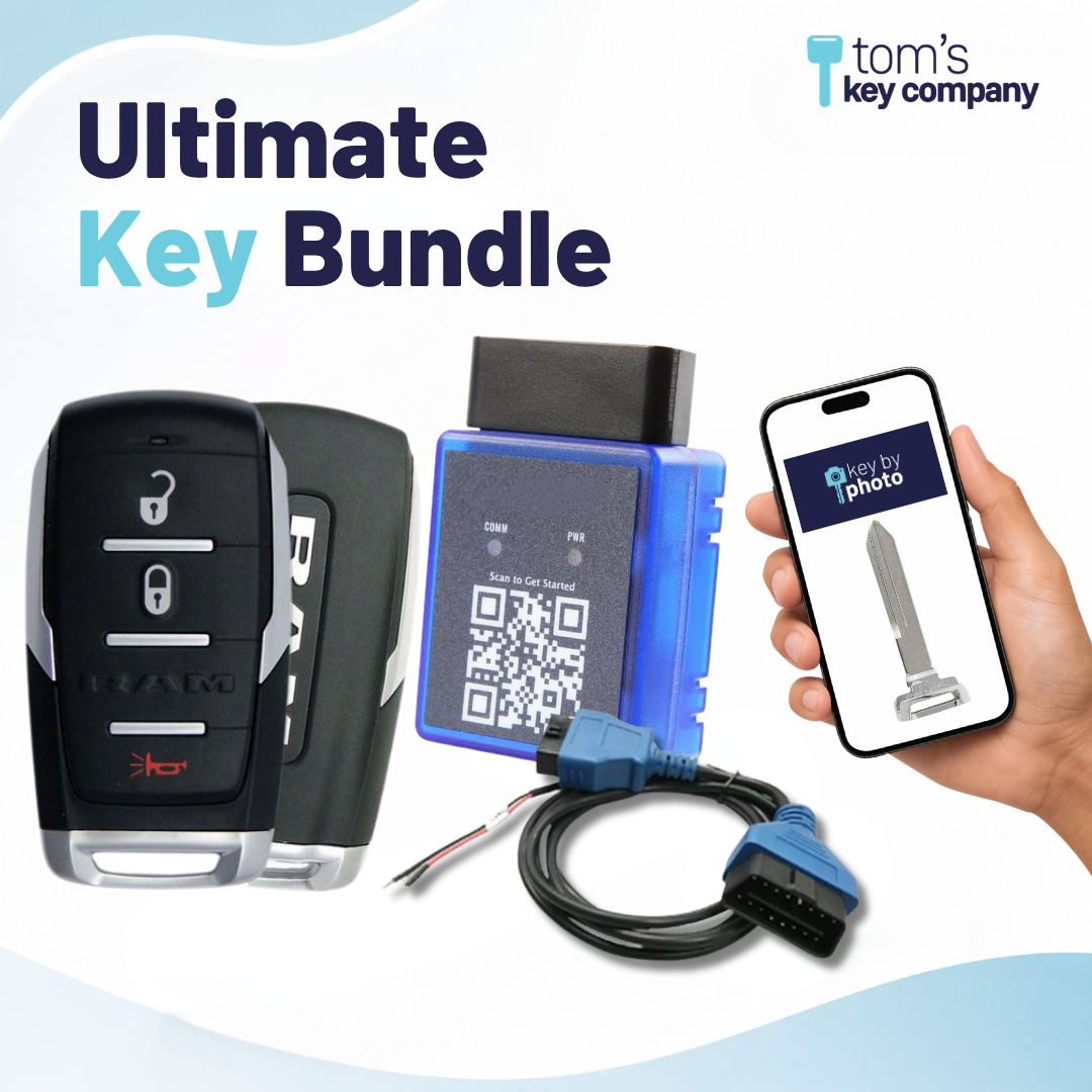 Ultimate DIY Car Key Replacement Kit for RAM 1500 (2019-2024) – 3 Button OEM Smart Key w/ PairMyKey, Bypass Cable & Key by Photo (RAMSK-3B-OHT-OEM-BC-KBP-UKB)