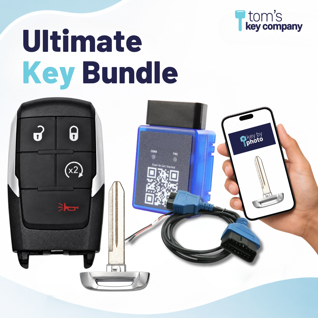 Ultimate DIY Car Key Replacement Kit for RAM 2500-5500 (2019-2024) – 4 Button Smart Key w/ Remote Start w/ PairMyKey, Bypass Cable & Key by Photo
