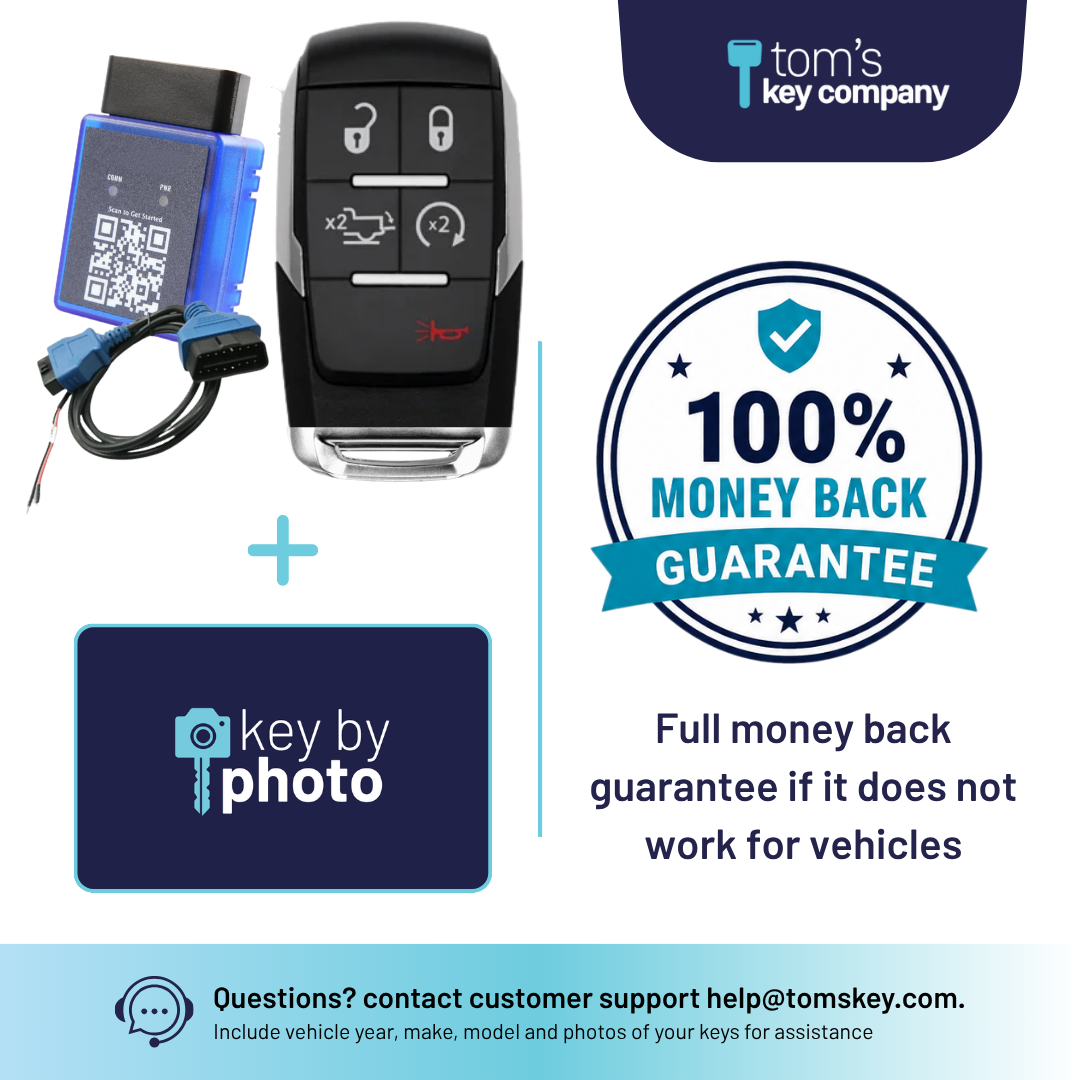 Ultimate DIY Car Key Replacement Kit for RAM 2500-5500 (2019-2024) – 5 Button Smart Key w/ Remote Start & Tailgate w/ PairMyKey, Bypass Cable & Key by Photo