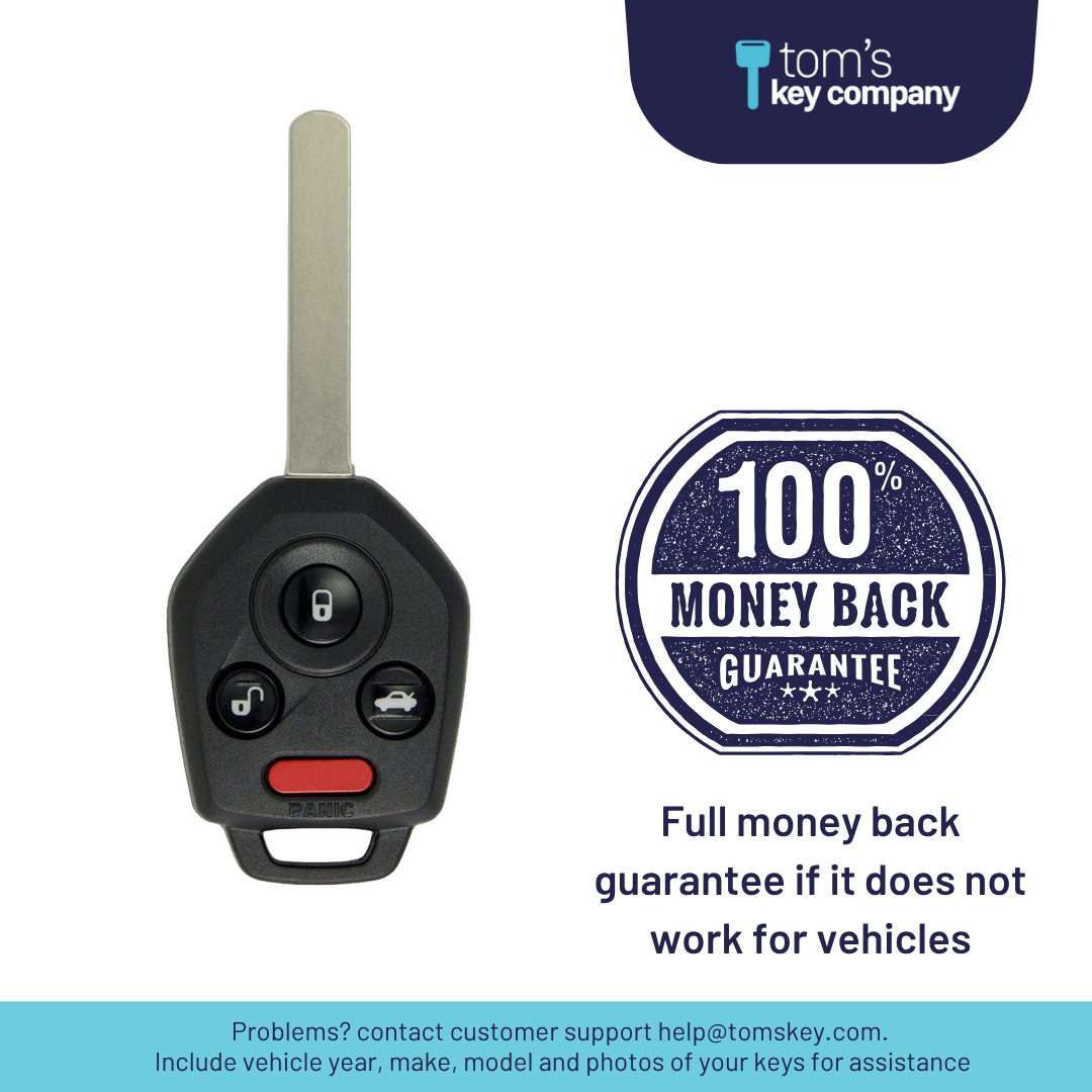 Brand New Aftermarket 4-Button Remote Key with Lock, Unlock, Trunk, Panic for Select Subaru Vehicles (SUBCK-4B-933-K)