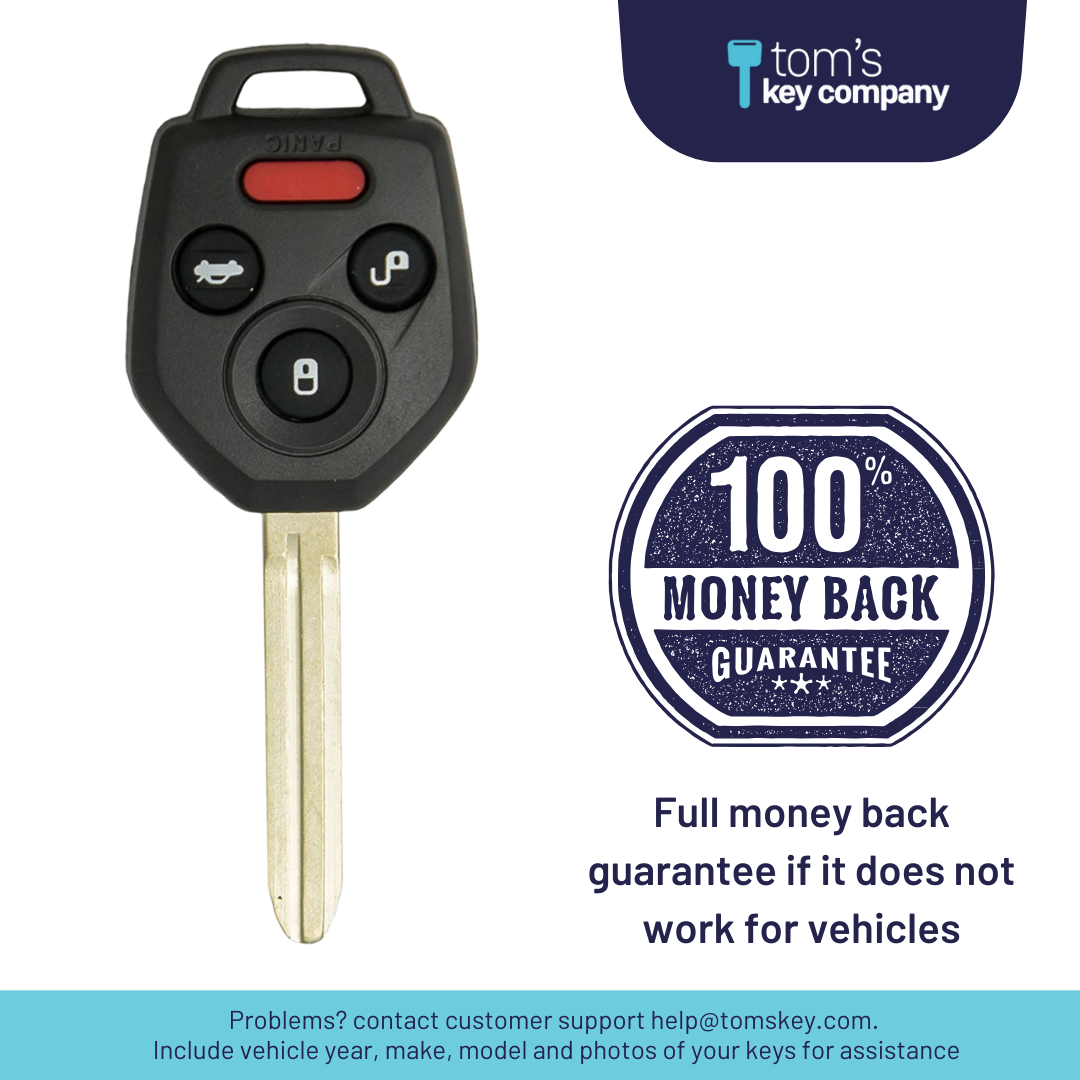 Brand New Aftermarket 4-Button Remote Key with Lock, Unlock, Trunk, Panic for Select Subaru Vehicles (SUBRK-G-4B-TR)
