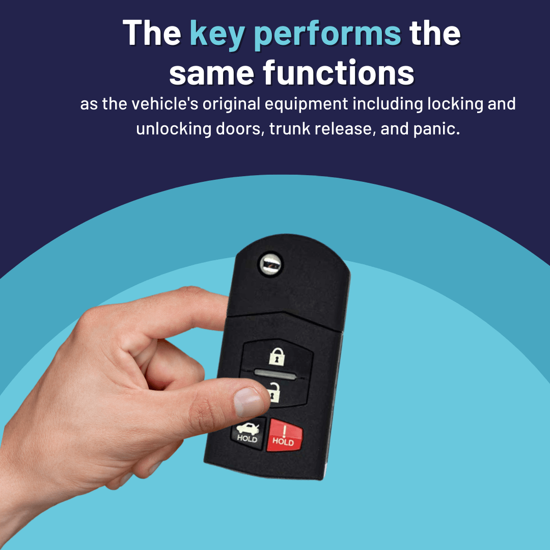 Brand New Aftermarket Keyless Entry Flip Key 4-Button with Trunk Release for Select Mazda Vehicles (MAZFLP-4B-TRUNK) - Tom's Key Company