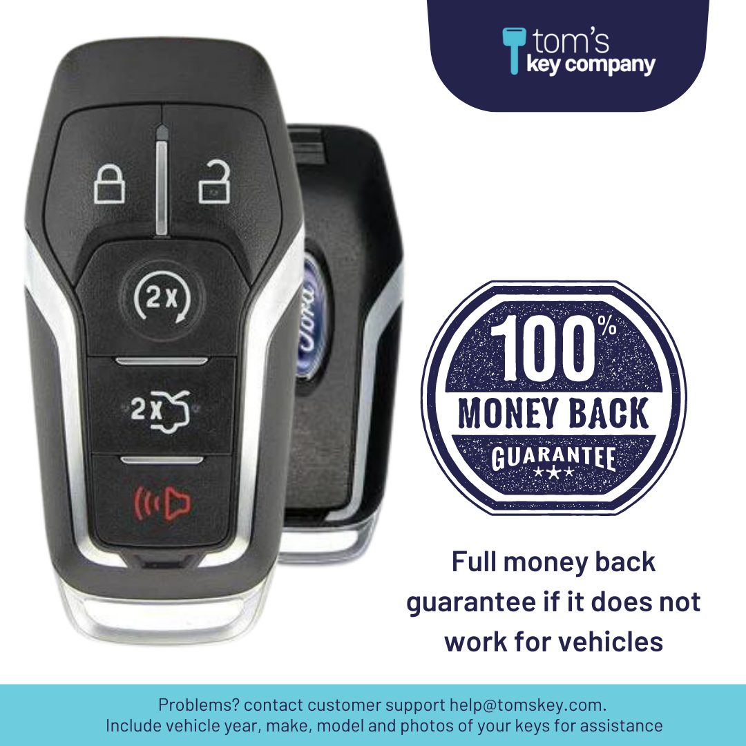 Ford OEM Logo 5-Button Smart Key with Remote Start and Trunk Release (FORSK-TRS-5B-OEM-TMB-LOGO) - Tom's Key Company