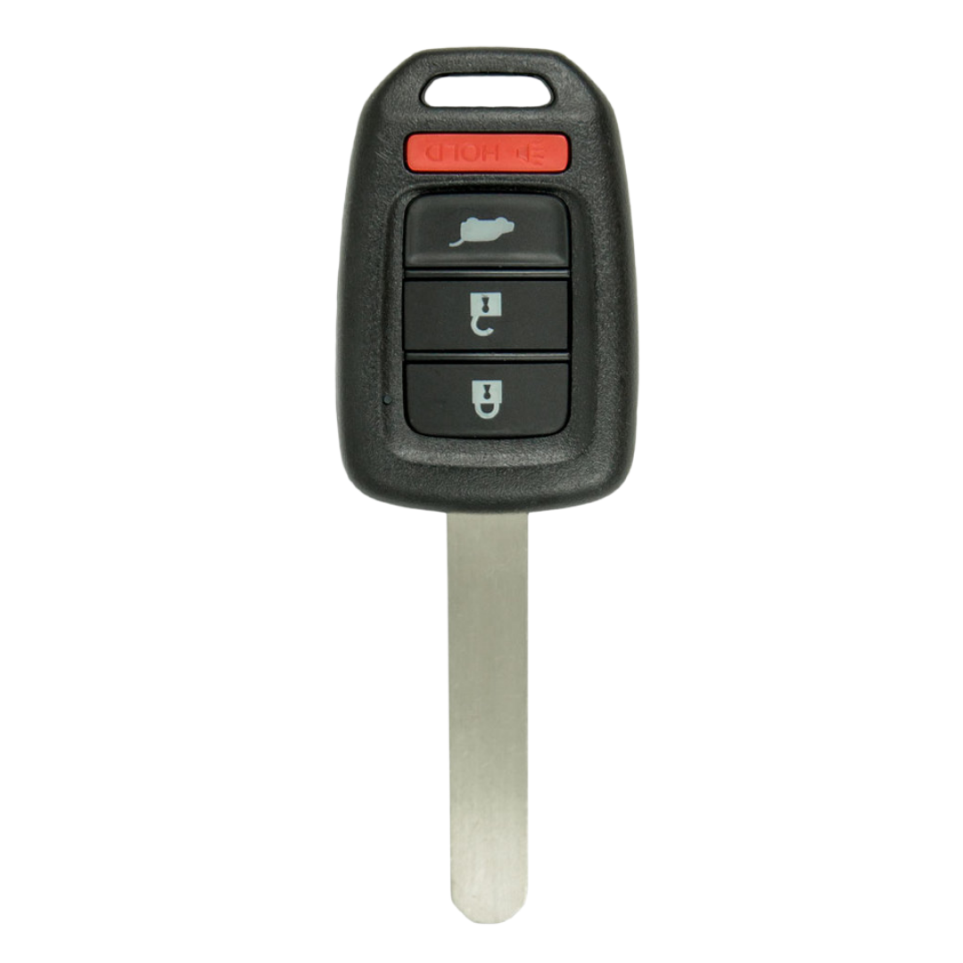 Brand New Premium Aftermarket 4-button Remote Key Fob with Hatch Release for Select Honda Vehicles (HONRK-RCTNGL-4B-MLBHLIK6-1T)