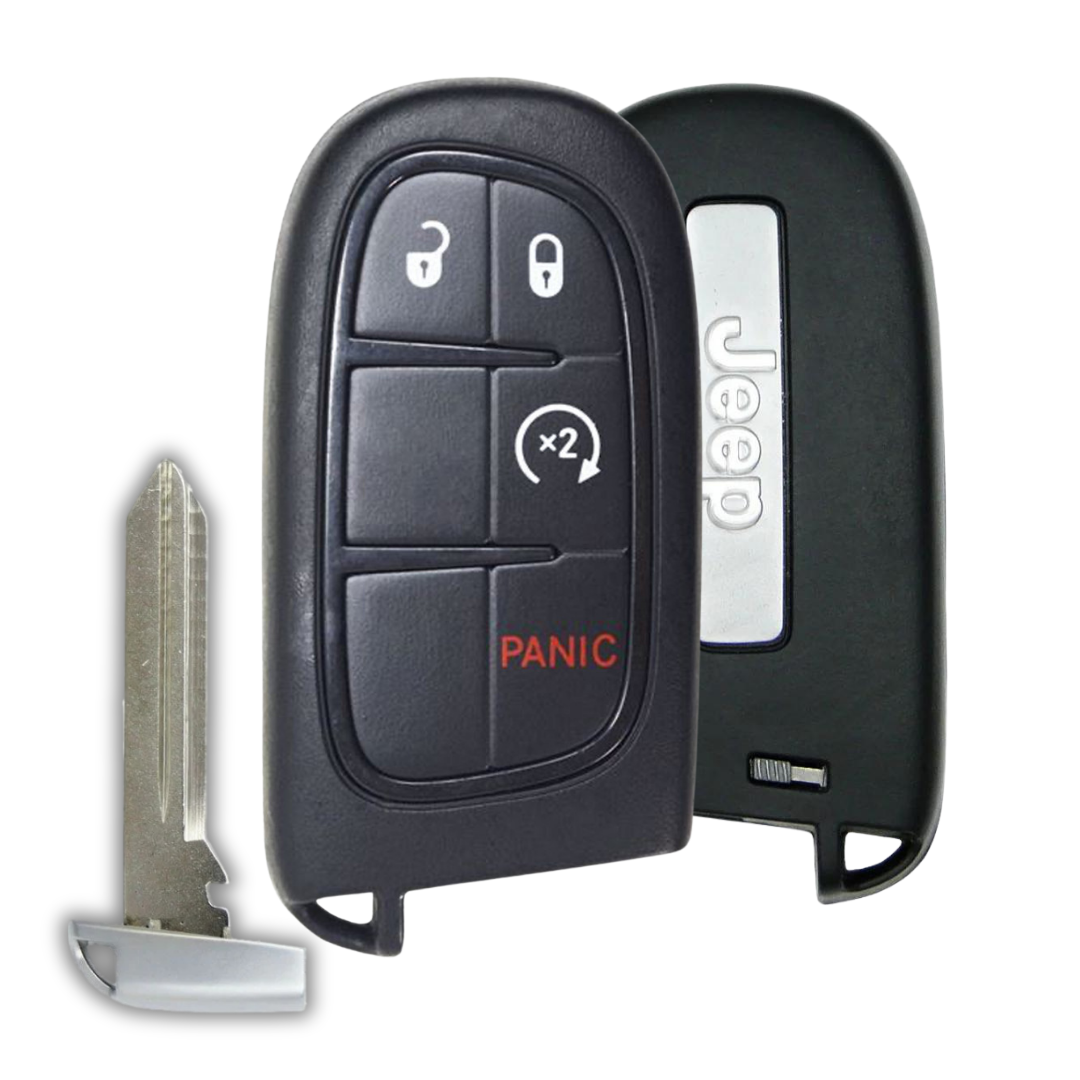 Like New Refurbished OEM 4 Button Smart Key with Remote Start for Jeep Cherokee Vehicles (JEEPSK-4B-RS-GQ4-54T-REFURB)