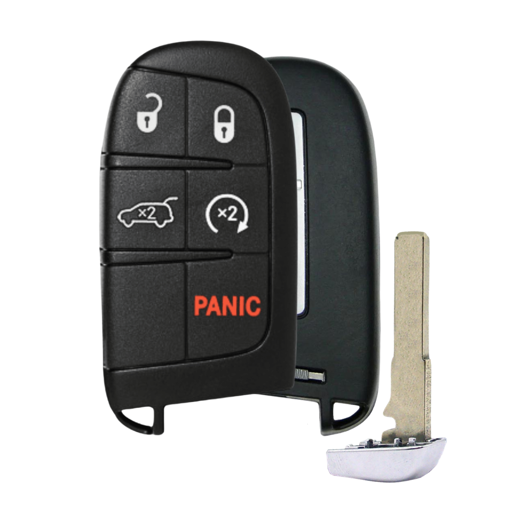 Like New Refurbished OEM 5 Button Smart Key with Logo with Remote Start and Hatch Release for Jeep Compass Vehicles - PBC